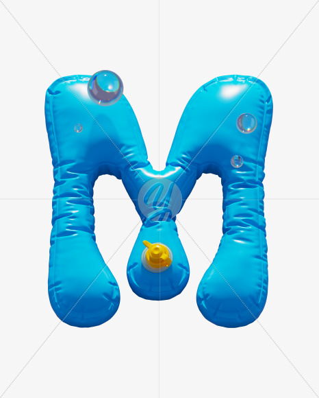 Letter M from Blue Inflatable Swimming Ring alphabet on Yellow Images Creative Fonts - S70899