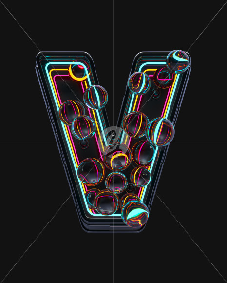 Letter V from Neon Spheres alphabet on Yellow Images Creative Fonts - S71520