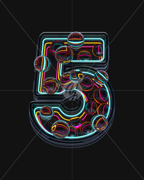 5 from Neon Spheres alphabet on Yellow Images Creative Fonts - S71530