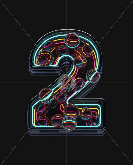 2 from Neon Spheres alphabet on Yellow Images Creative Fonts - S71527