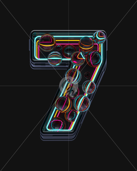 7 from Neon Spheres alphabet on Yellow Images Creative Fonts - S71532