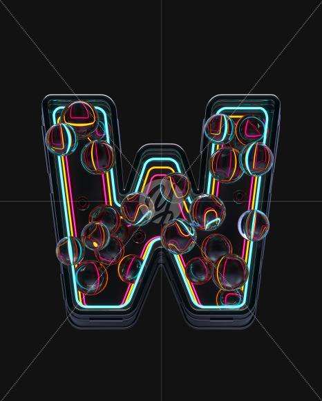 Letter W from Neon Spheres alphabet on Yellow Images Creative Fonts - S71521