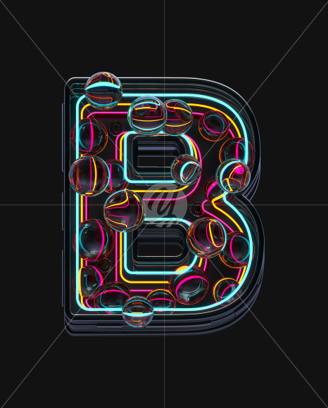 Letter B from Neon Spheres alphabet on Yellow Images Creative Fonts - S71500