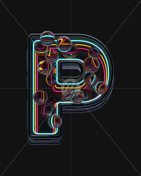 Letter P from Neon Spheres alphabet on Yellow Images Creative Fonts - S71514