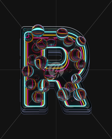 Letter R from Neon Spheres alphabet on Yellow Images Creative Fonts - S71516