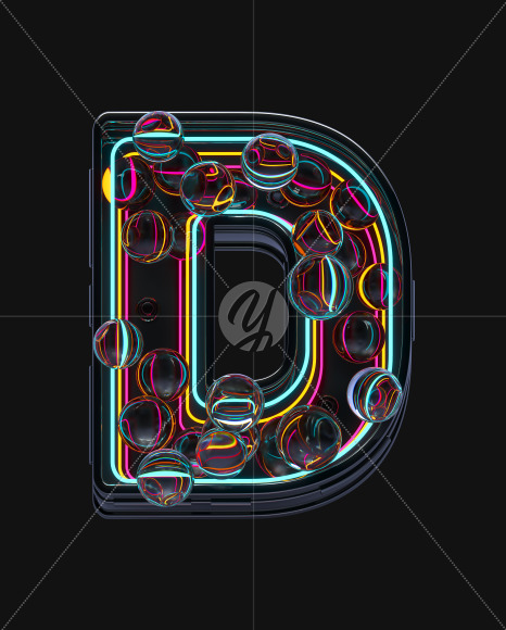 Letter D from Neon Spheres alphabet on Yellow Images Creative Fonts - S71502