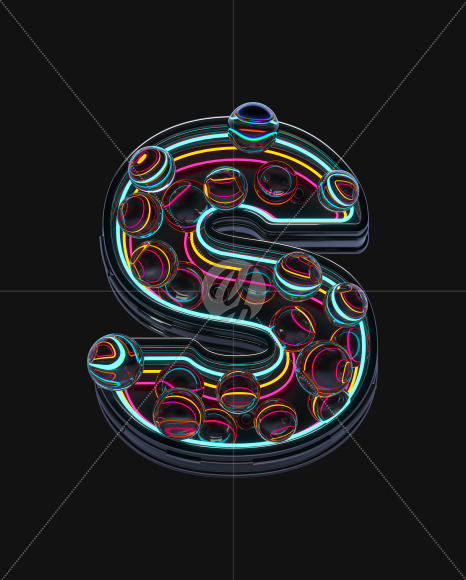 Letter S from Neon Spheres alphabet on Yellow Images Creative Fonts - S71517