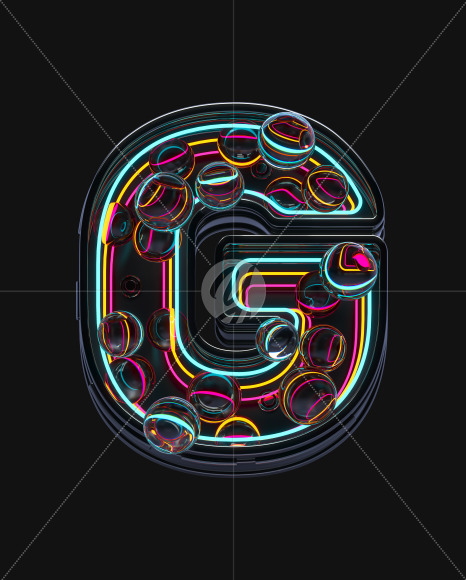 Letter G from Neon Spheres alphabet on Yellow Images Creative Fonts - S71505