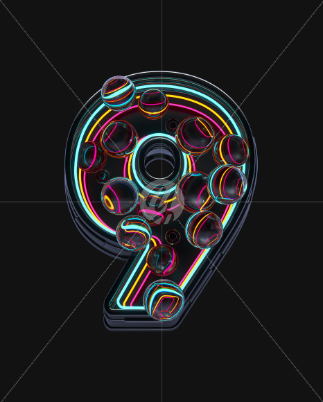 9 from Neon Spheres alphabet on Yellow Images Creative Fonts - S71534