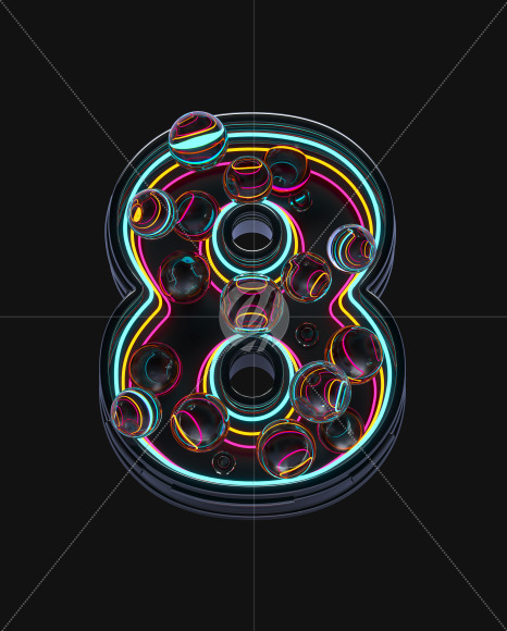 8 from Neon Spheres alphabet on Yellow Images Creative Fonts - S71533