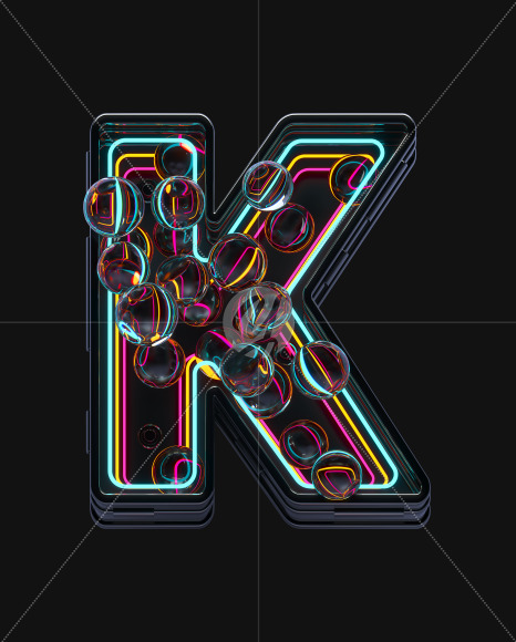 Letter K from Neon Spheres alphabet on Yellow Images Creative Fonts - S71509