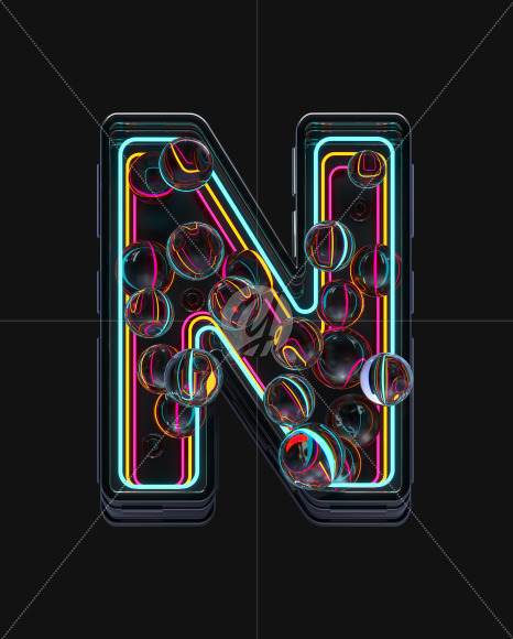 Letter N from Neon Spheres alphabet on Yellow Images Creative Fonts - S71512