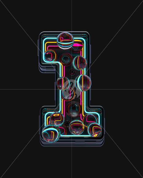 1 from Neon Spheres alphabet on Yellow Images Creative Fonts - S71526