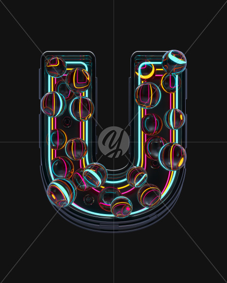 Letter U from Neon Spheres alphabet on Yellow Images Creative Fonts - S71519