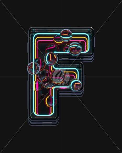 Letter F from Neon Spheres alphabet on Yellow Images Creative Fonts - S71504