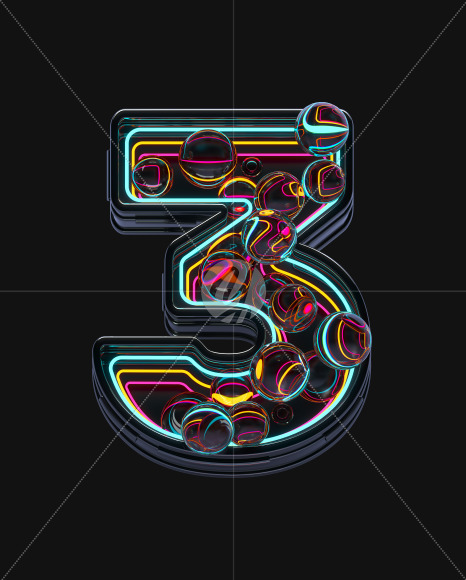 3 from Neon Spheres alphabet on Yellow Images Creative Fonts - S71528