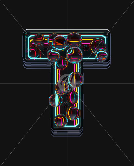 Letter T from Neon Spheres alphabet on Yellow Images Creative Fonts - S71518