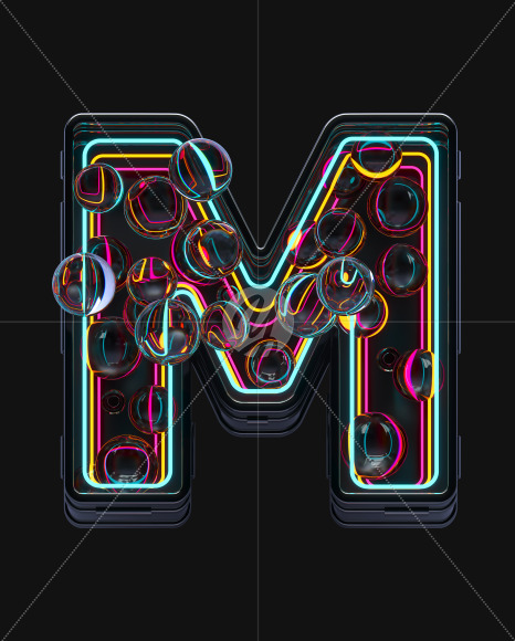 Letter M from Neon Spheres alphabet on Yellow Images Creative Fonts - S71511