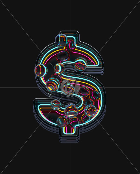 Dollar1 from Neon Spheres alphabet on Yellow Images Creative Fonts - S71539