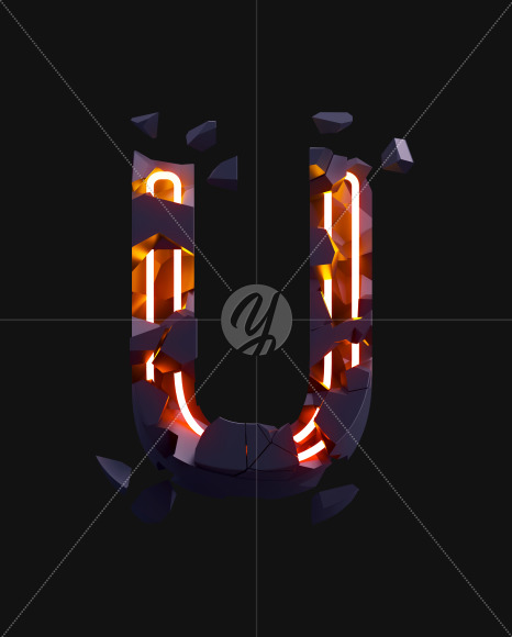 Letter U from Destruction neon on Yellow Images Creative Fonts - S71608