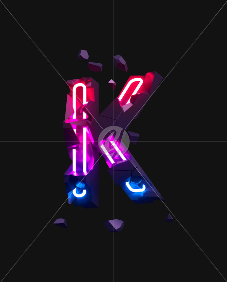 Letter K from Broken Neon alphabet on Yellow Images Creative Fonts - S71783