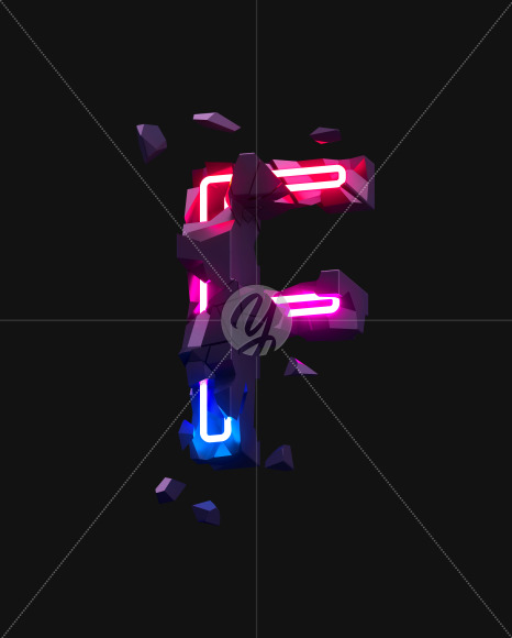 Letter F from Broken Neon alphabet on Yellow Images Creative Fonts - S71778