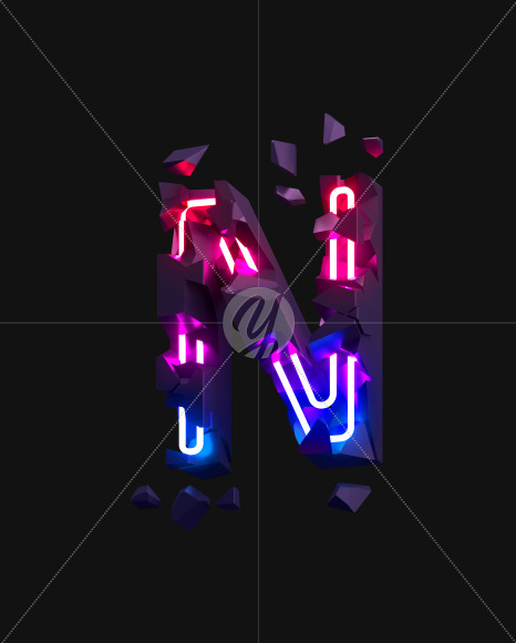 Letter N from Broken Neon alphabet on Yellow Images Creative Fonts - S71786