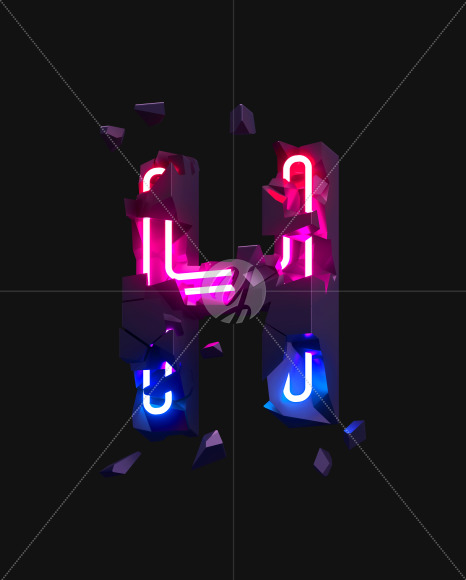 Letter H from Broken Neon alphabet on Yellow Images Creative Fonts - S71780