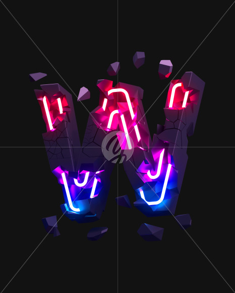 Letter W from Broken Neon alphabet on Yellow Images Creative Fonts - S71796