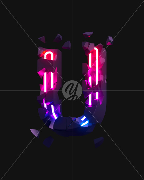 Letter U from Broken Neon alphabet on Yellow Images Creative Fonts - S71794