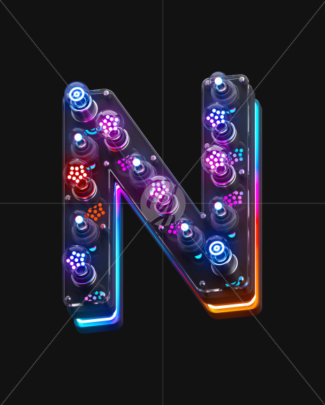 N on from Pop Neon 3d on-off alphabet on Yellow Images Creative Fonts - S72169