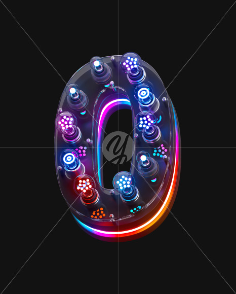 0 on from Pop Neon 3d on-off alphabet on Yellow Images Creative Fonts - S72195