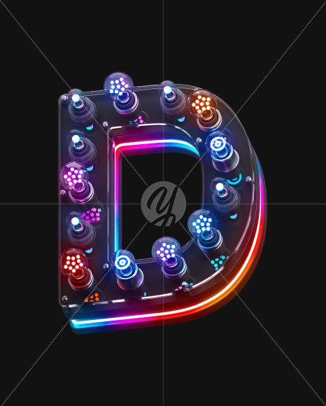 D on from Pop Neon 3d on-off alphabet on Yellow Images Creative Fonts - S72150