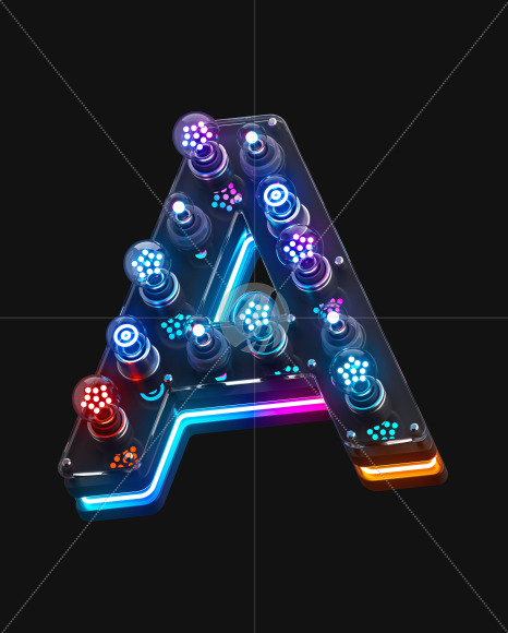 A on from Pop Neon 3d on-off alphabet on Yellow Images Creative Fonts - S72143