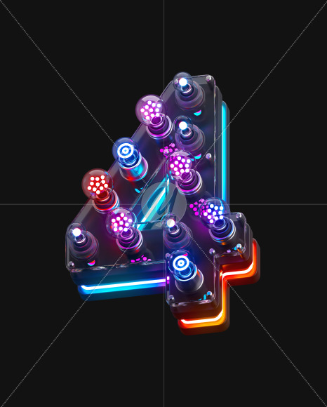 4 on from Pop Neon 3d on-off alphabet on Yellow Images Creative Fonts - S72203