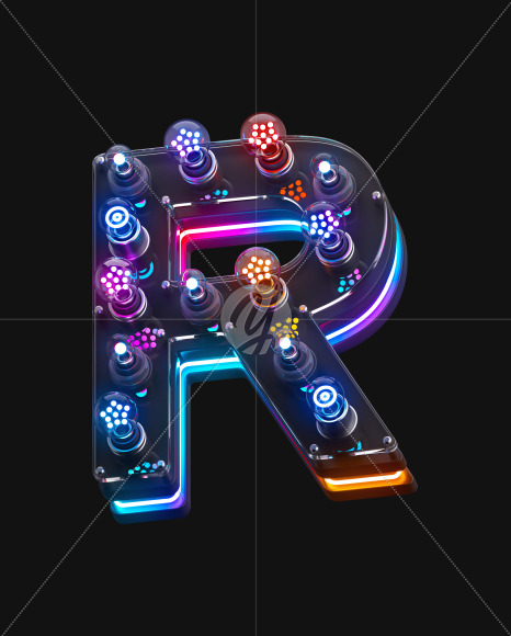 R on from Pop Neon 3d on-off alphabet on Yellow Images Creative Fonts - S72177