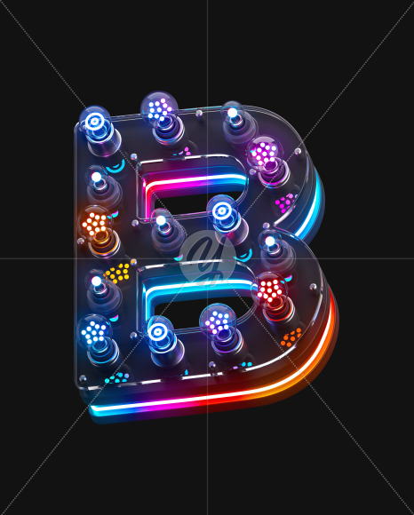 B on from Pop Neon 3d on-off alphabet on Yellow Images Creative Fonts - S72145