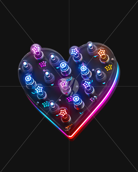 Heart on from Pop Neon 3d on-off alphabet on Yellow Images Creative Fonts - S72221