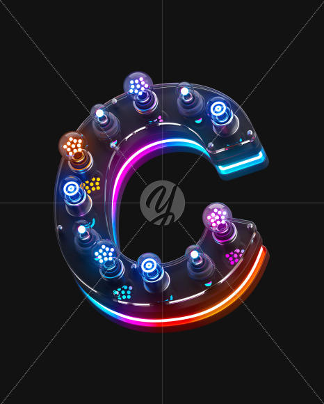 C on from Pop Neon 3d on-off alphabet on Yellow Images Creative Fonts - S72147