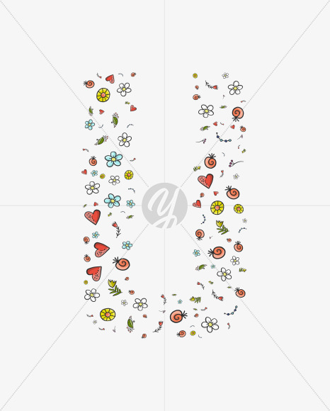 Letter U from Doodle Patterned Nature Font on Yellow Images Creative Fonts - S73118