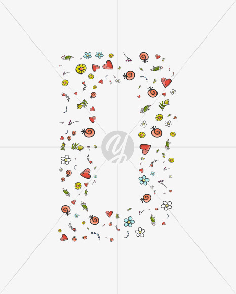 Letter D from Doodle Patterned Nature Font on Yellow Images Creative Fonts - S73095