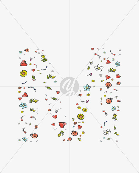 Letter M from Doodle Patterned Nature Font on Yellow Images Creative Fonts - S73109