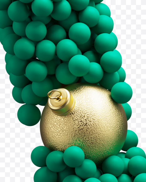 Letter W from Green Christmas balls on Yellow Images Creative Fonts - S73602