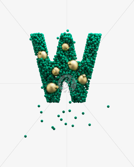 Letter W from Green Christmas balls on Yellow Images Creative Fonts - S73602