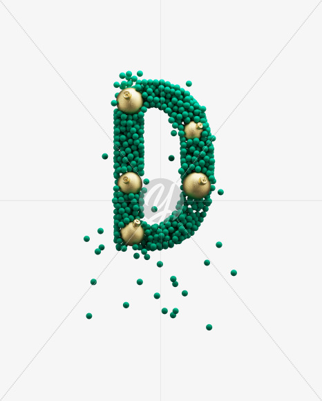 Letter D from Green Christmas balls on Yellow Images Creative Fonts - S73583