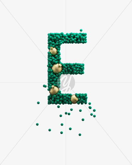 Letter E from Green Christmas balls on Yellow Images Creative Fonts - S73584