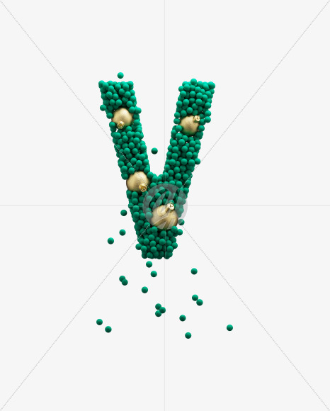 Letter V from Green Christmas balls on Yellow Images Creative Fonts - S73601