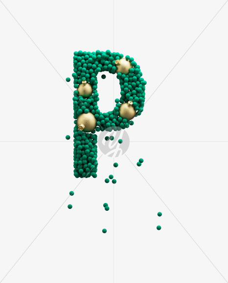 Letter P from Green Christmas balls on Yellow Images Creative Fonts - S73595