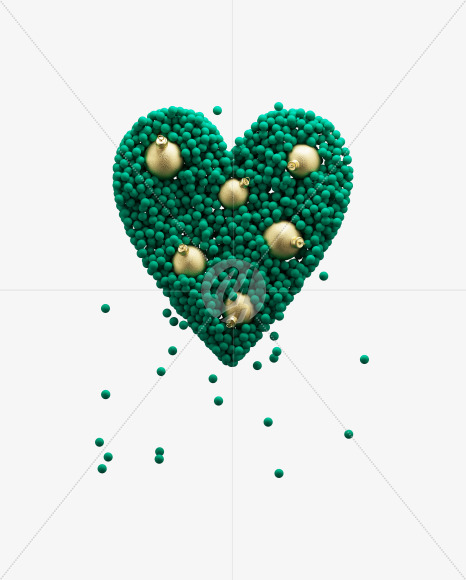 Heart from Green Christmas balls on Yellow Images Creative Fonts - S73617