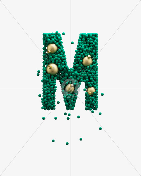 Letter M from Green Christmas balls on Yellow Images Creative Fonts - S73592